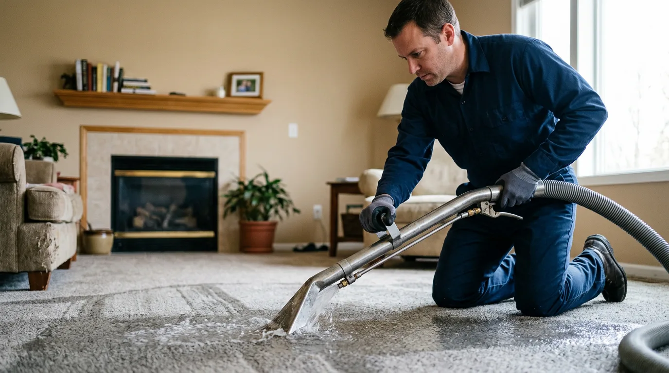 Water damage restoration technician working near Gilbertville, MA